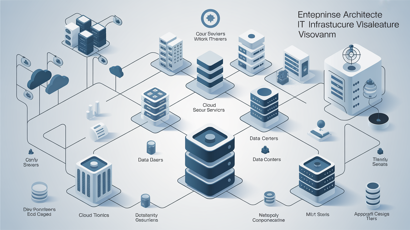 Enterprise architecture diagram showing IT infrastructure and system integration